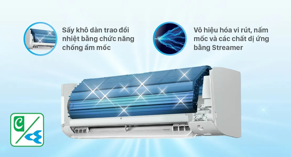 Tự hong khô dàn lạnh kết hợp Streamer - Ngăn ngừa ẩm mốc và mùi hôi