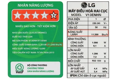 Công suất làm lạnh của điều hoà được đo bằng chỉ số BTU/h 