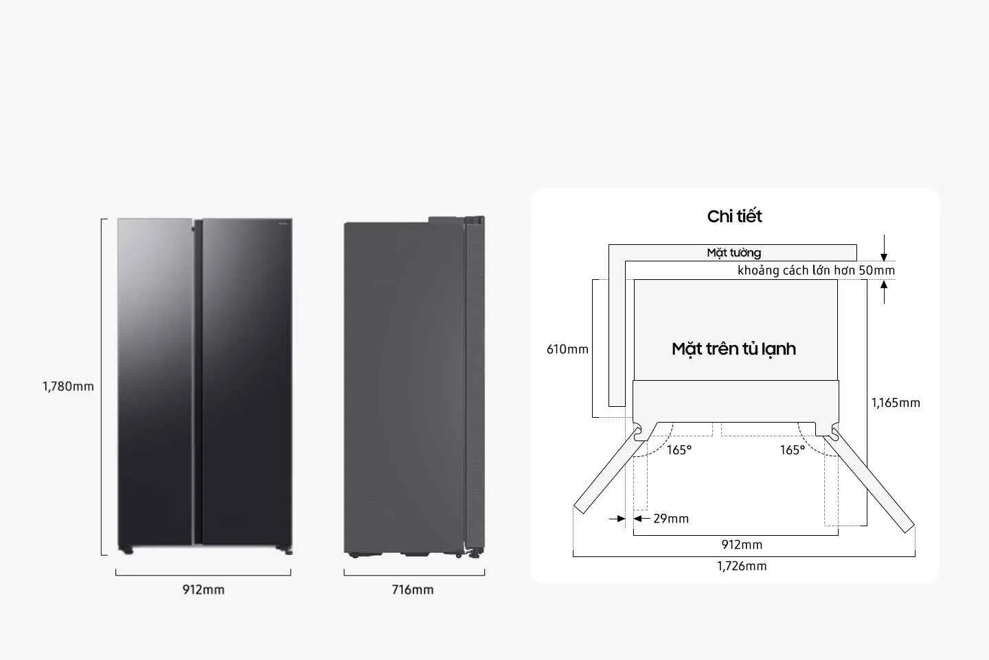 Thông Số Kỹ Thuật Tủ Lạnh Bespoke AI Side by Side -SpaceMax™, Đen RS70F65Q3FSV
