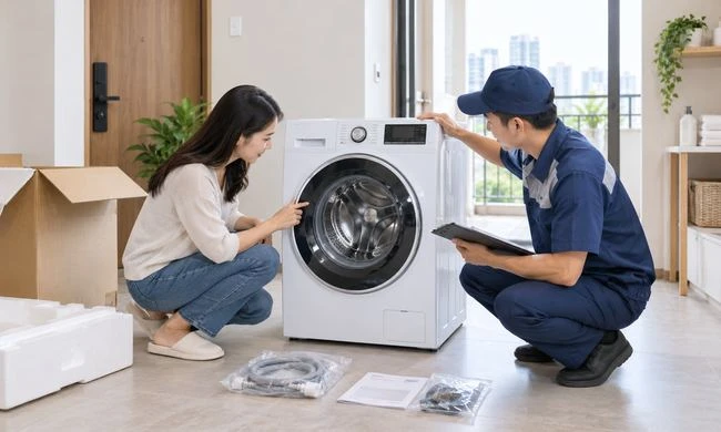 Nhận máy giặt tại nhà cần kiểm tra những gì trước khi ký nhận?