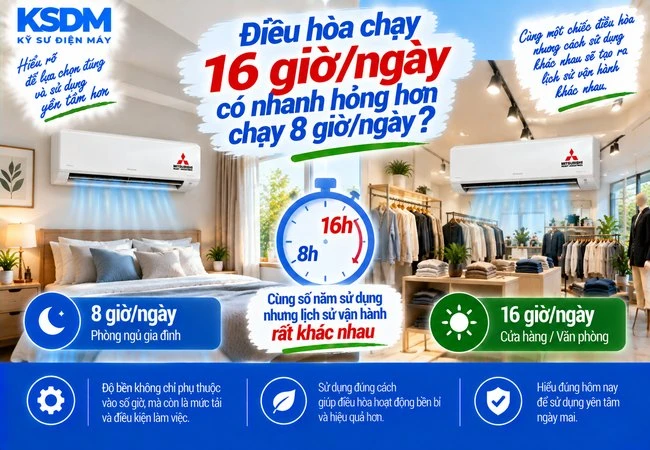 Điều hòa chạy 16 giờ/ngày có nhanh hỏng hơn chạy 8 giờ/ngày?