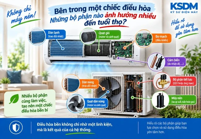 Bên trong một chiếc điều hòa, những bộ phận nào ảnh hưởng nhiều đến tuổi thọ?