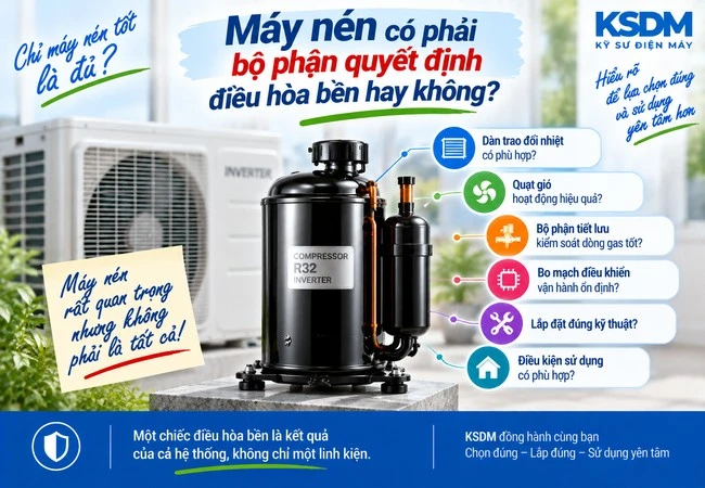 Máy nén có phải bộ phận quyết định điều hòa bền hay không?