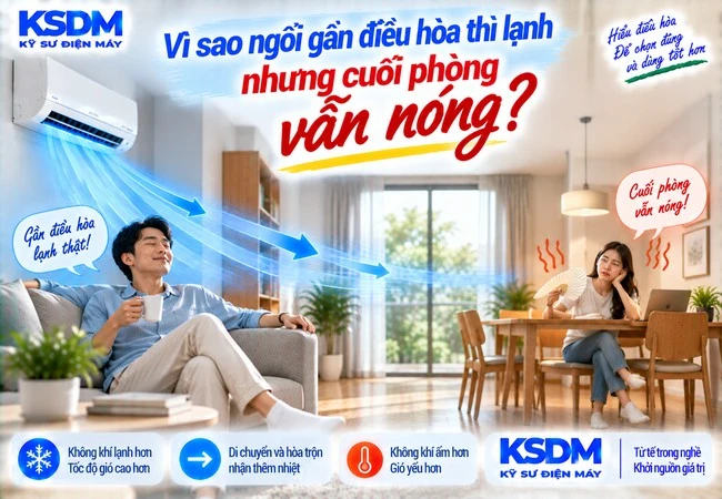 Vì sao ngồi gần điều hòa thì lạnh nhưng cuối phòng vẫn nóng?