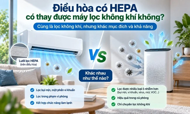 Điều hòa có HEPA không? Có thay được máy lọc không khí không?