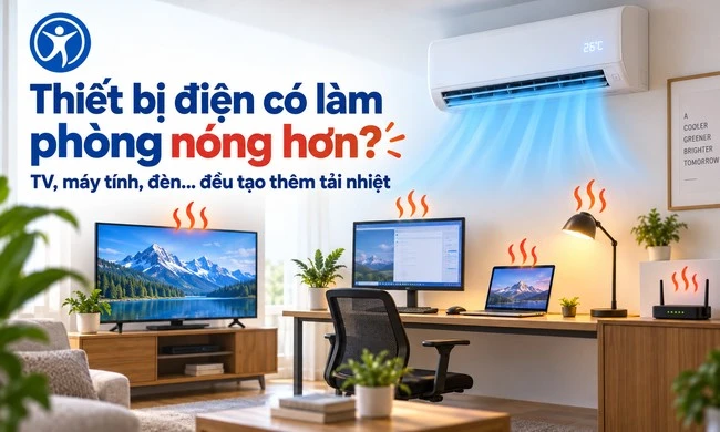 TV, máy tính, đèn và thiết bị điện có biến thành nhiệt trong phòng không?