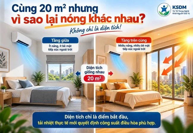 Vì sao hai căn phòng cùng 20 m² có thể nóng rất khác nhau?