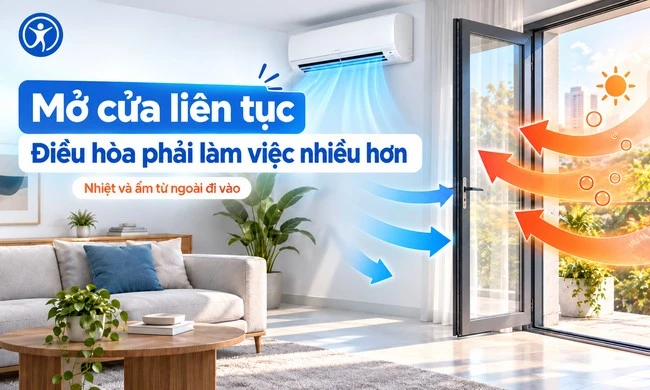 Vì sao mở cửa liên tục khiến điều hòa phải làm việc nhiều hơn?