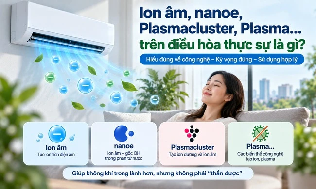 ion âm, Nanoe, Plasmacluster, Plasma.. trên điều hòa thực sự là gì?