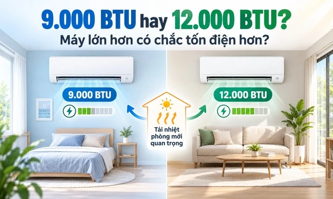 Điều hòa 9.000 BTU và 12.000 BTU – máy lớn hơn có chắc tốn điện hơn?
