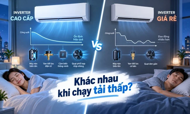 Tại sao điều hòa Inverter cao cấp có thể khác máy giá rẻ khi chạy tải thấp?
