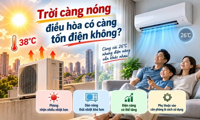 Trời càng nóng, điều hòa có càng tốn điện không?