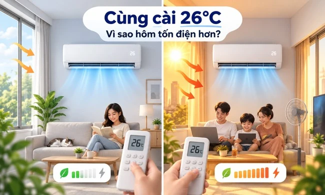 Vì sao cùng cài 26°C nhưng có ngày tốn điện nhiều, ngày tốn ít?