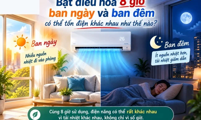 Bật điều hòa 8 giờ ban đêm có thể tốn điện khác 8 giờ ban ngày như thế nào?