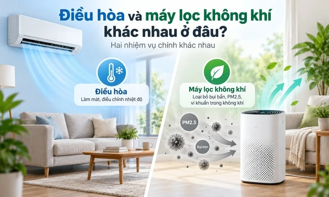 Máy lọc không khí và điều hòa khác nhau ở đâu?