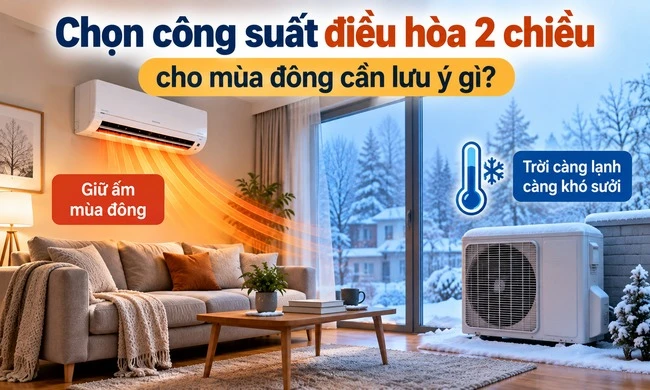 Chọn công suất điều hòa 2 chiều cho mùa đông cần lưu ý gì?