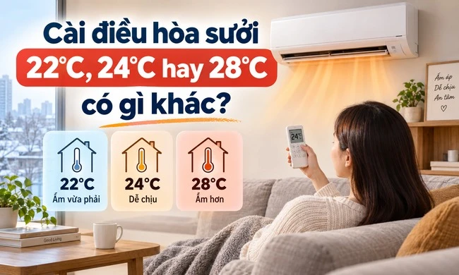 Cài điều hòa sưởi 22°C, 24°C hay 28°C có gì khác?