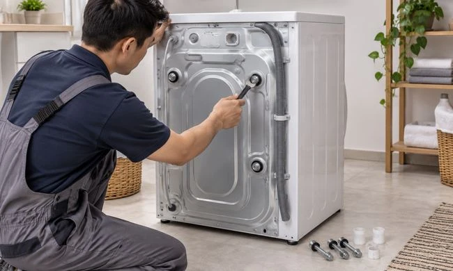 Vì sao phải tháo bu lông cố định lồng giặt trước khi sử dụng?