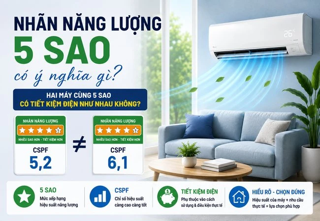 Nhãn năng lượng 5 sao của điều hòa có ý nghĩa gì?