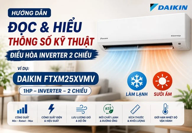 Hướng dẫn đọc & hiểu bảng thông số kỹ thuật của điều hòa inverter 2 chiều,
