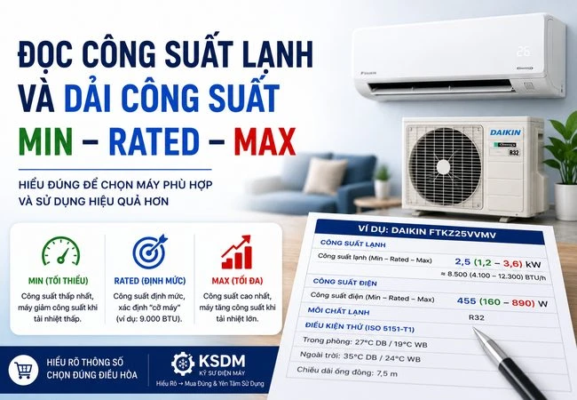 Đọc công suất lạnh và dải công suất lạnh Min - Rated - Max của điều hòa như thế nào?