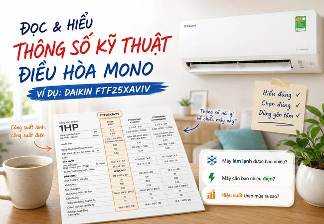 Hướng dẫn đọc & hiểu bảng thông số kỹ thuật điều hòa Mono (On/Off)
