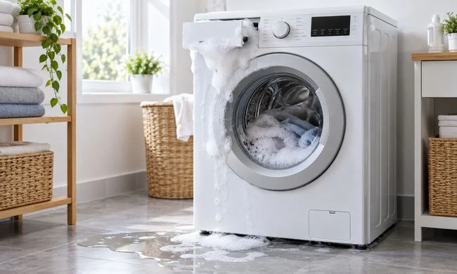 Máy giặt trào bọt, rò nước hoặc nước chảy ra sàn: Nguyên nhân và cách xử lý an toàn