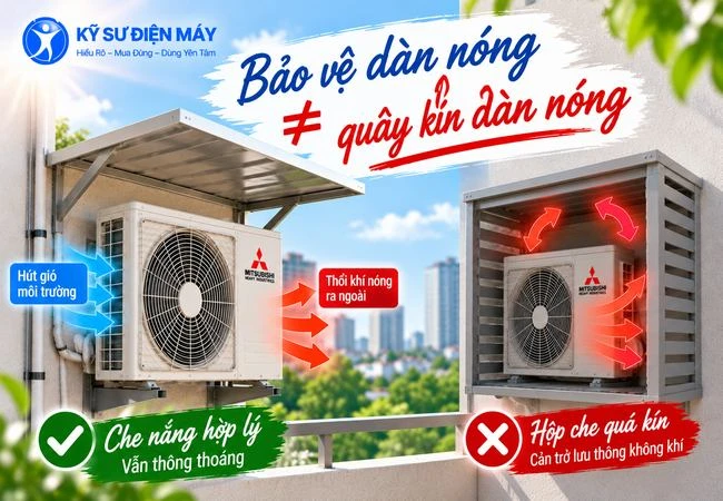 Có nên che nắng, làm mái che cho dàn nóng điều hoà?