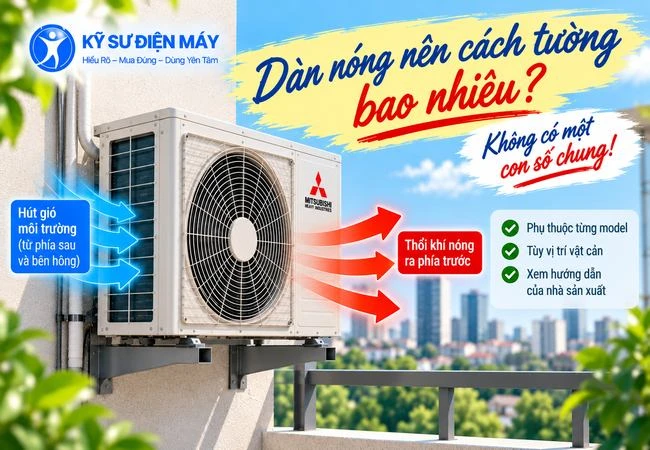 Dàn nóng điều  hoà nên cách tường bao nhiêu? Vì sao không có một con số chung?