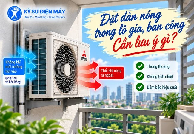 Dàn nóng điều hoà đặt ngoài ban công, trong lô gia cần lưu ý gì?