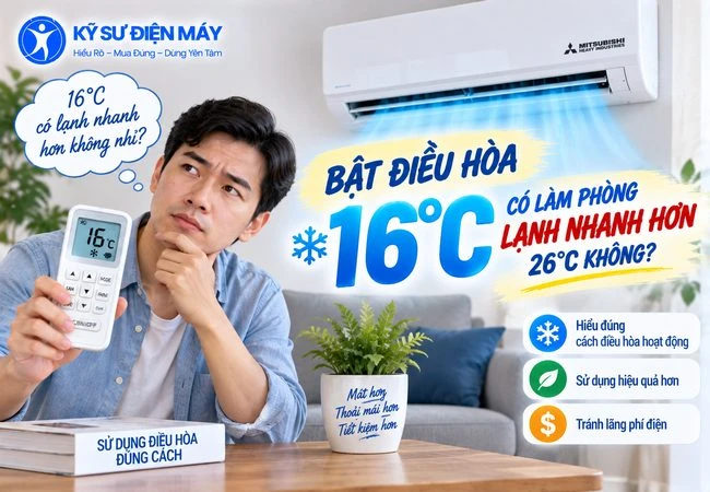 Bật điều hòa 16°C có làm phòng lạnh nhanh hơn 26°C không?