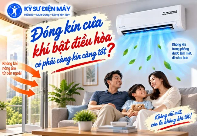Đóng kín cửa khi bật điều hòa có phải càng kín càng tốt?
