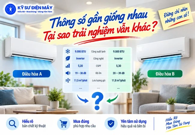 Hai điều hòa thông số gần giống nhau, tại sao trải nghiệm thực tế vẫn có thể khác?