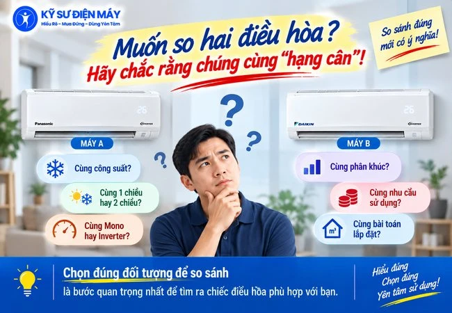 Muốn so sánh 2 bộ điều hoà, trước tiên phải chắc rằng chúng có cùng "hạng cân"