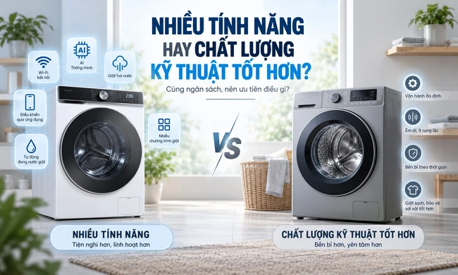 Cùng ngân sách, nên mua máy giặt nhiều tính năng hay máy có chất lượng kỹ thuật tốt hơn?