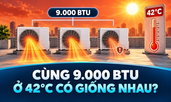 Cùng 9.000 BTU, khả năng làm lạnh khi 42°C có thể khác nhau thế nào?