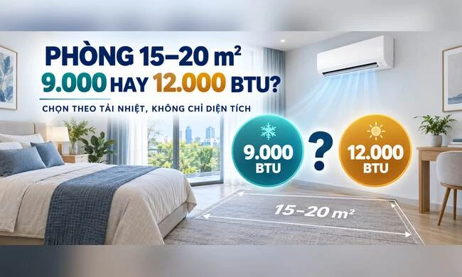 Phòng 15–20 m²: khi nào 9.000 BTU đủ, khi nào cần 12.000 BTU?