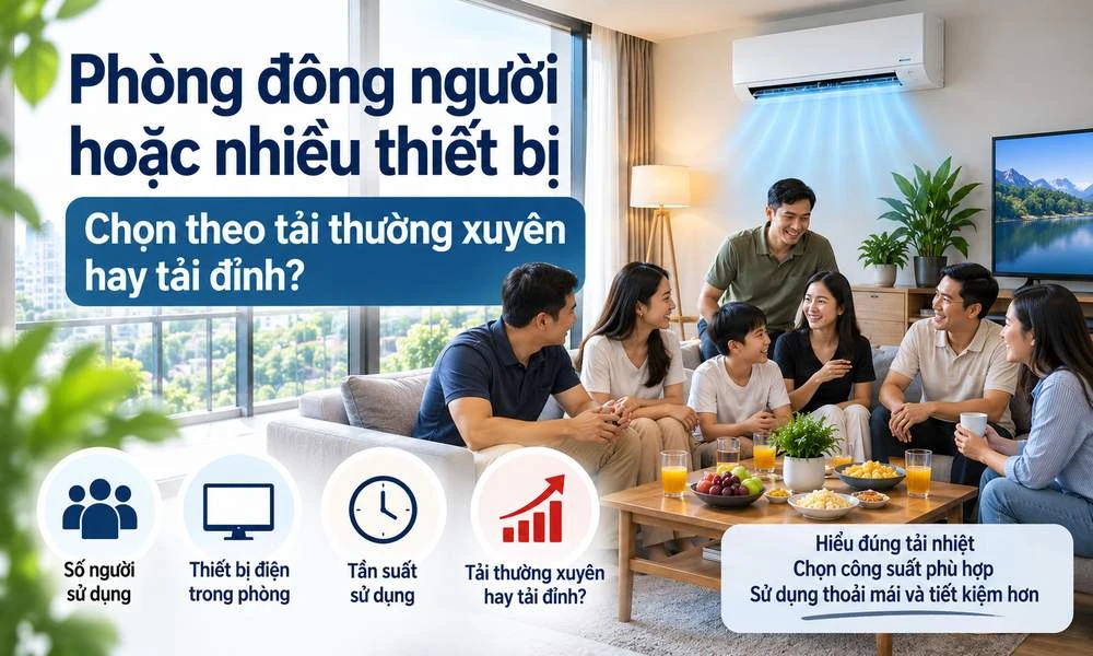 Phòng đông người hoặc nhiều thiết bị: chọn theo tải thường xuyên hay tải đỉnh?