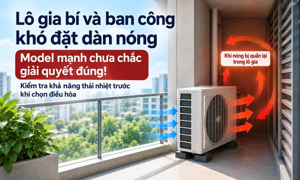 Lô gia bí và ban công khó đặt dàn nóng: model mạnh chưa chắc giải quyết đúng