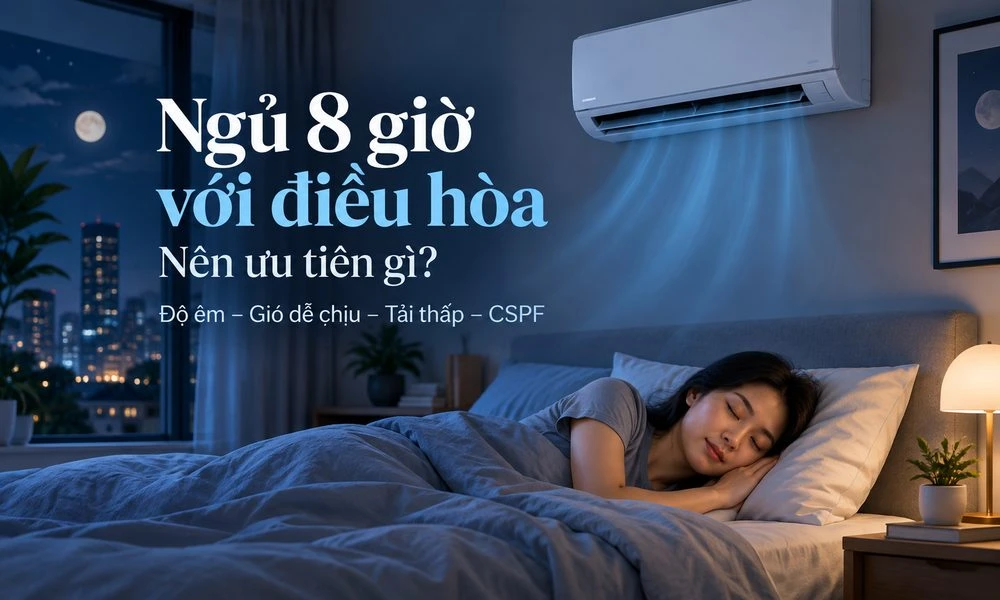 Dùng điều hòa 8 giờ để ngủ: ưu tiên êm, gió, tải thấp hay CSPF?