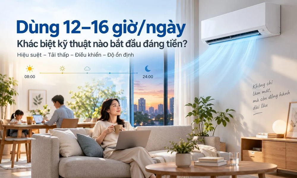 Dùng điều hòa 12–16 giờ/ngày: khác biệt kỹ thuật nào bắt đầu đáng tiền?