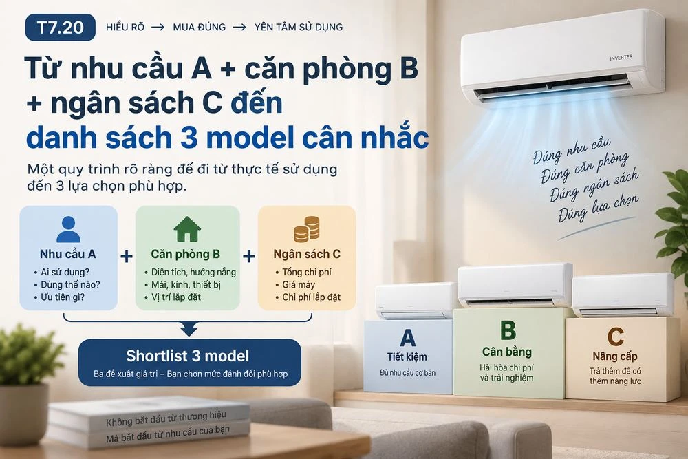 Từ nhu cầu A + căn phòng B + ngân sách C đến danh sách 3 model cân nhắc