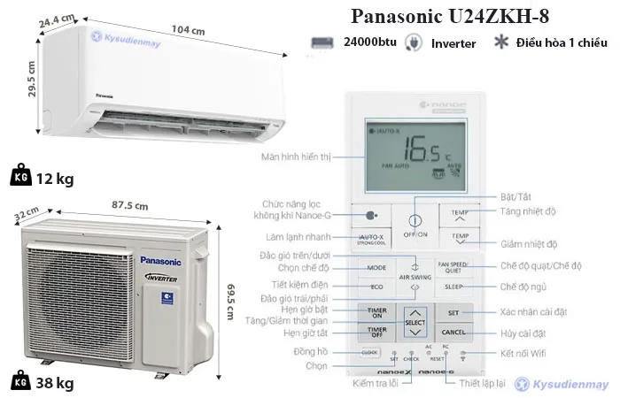 thông số kỹ thuật điều Hòa Panasonic 24000BTU 1 Chiều Inverter U24ZKH-8