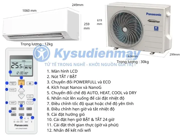 Thông số kỹ thuật điều hoà Panasonic RU18CKH-8DB