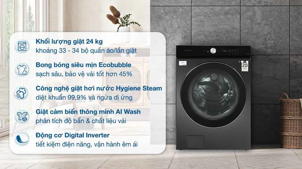 Máy giặt Bespoke AI Cửa Trước -AI Control, Đen WW10DB7U34GBSV