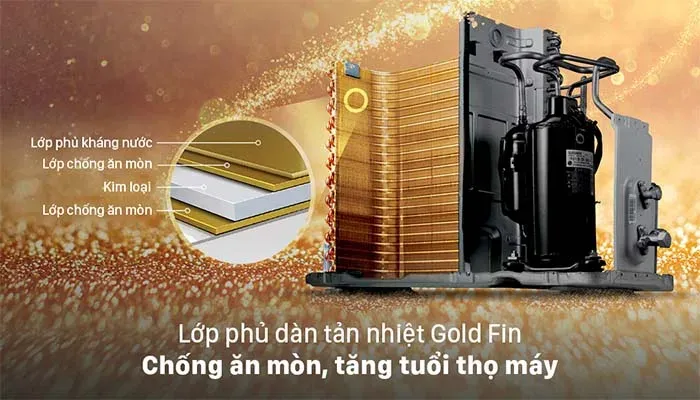 Dàn đồng và cánh tản nhiệt mạ vàng, bền bỉ theo thời gian