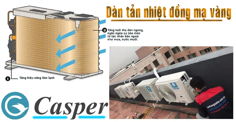 Dàn nóng bằng đồng, cánh tản nhiệt mạ vàng