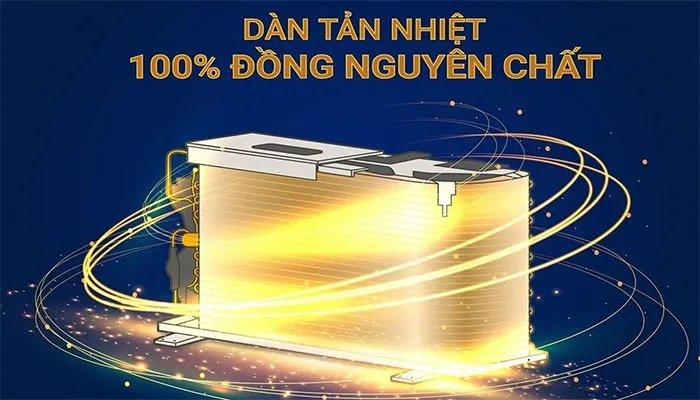 Dàn tản nhiệt đồng, cánh tản nhiệt mạ vàng – chống ăn mòn vượt trội