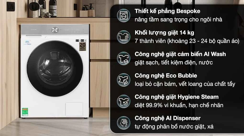 Máy giặt Bespoke AI Cửa Trước -AI Control, Trắng WW10DB7U34GWSV