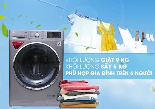 Khối lượng giặt 9kg và sấy 5kg – Phù hợp cho gia đình trên 6 người